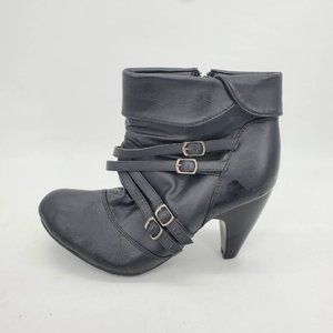 Lane Bryant Womens‎ Ankle Booties Black Folded Shaft Zip Cross Straps Buckle 9W